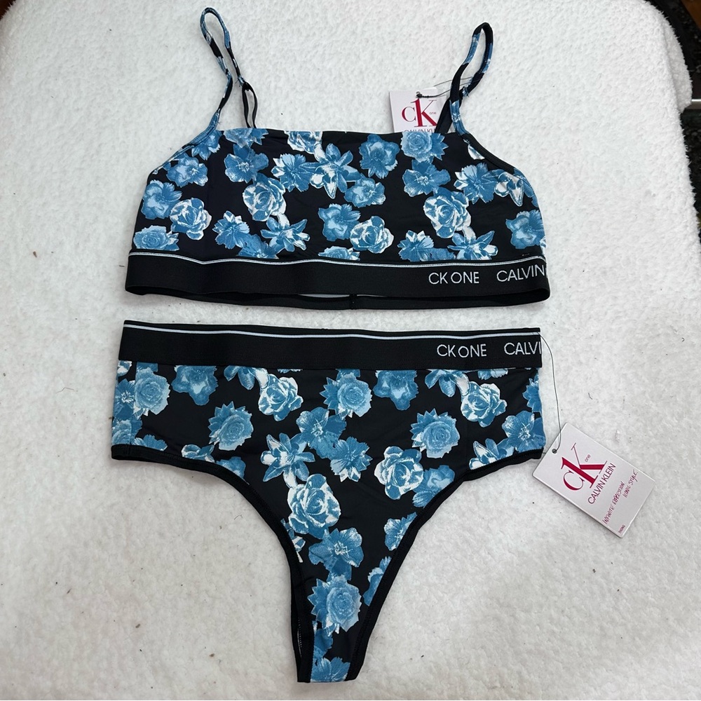 Calvin Klein Floral Bralette and Thong Set